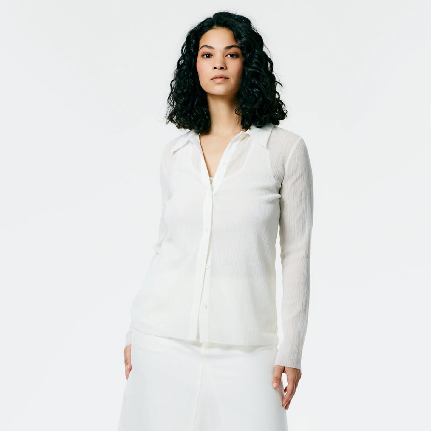 Tibi Crinkle Gauze Long Sleeve Shirt in White, size 14