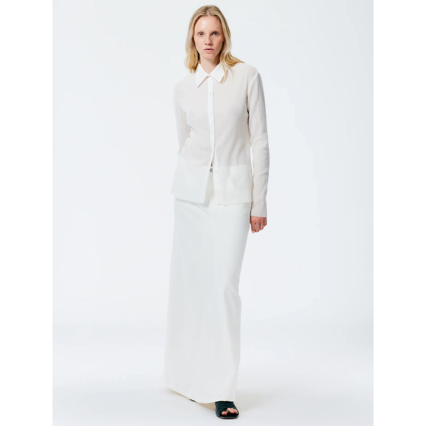 Tibi Crinkle Gauze Long Sleeve Shirt in White, size 14