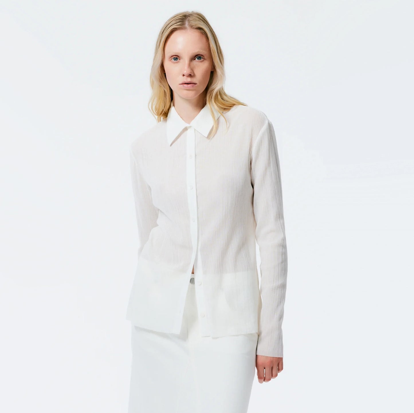 Tibi Crinkle Gauze Long Sleeve Shirt in White, size 14