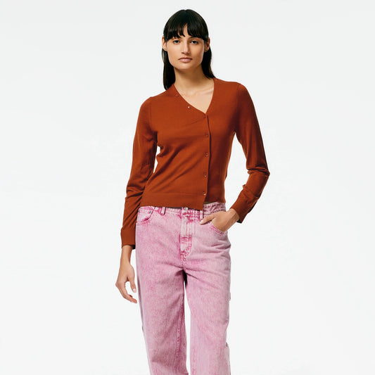 TIbi Cashmere Silk Asymmetrical Cardigan in Tamarind, size XL