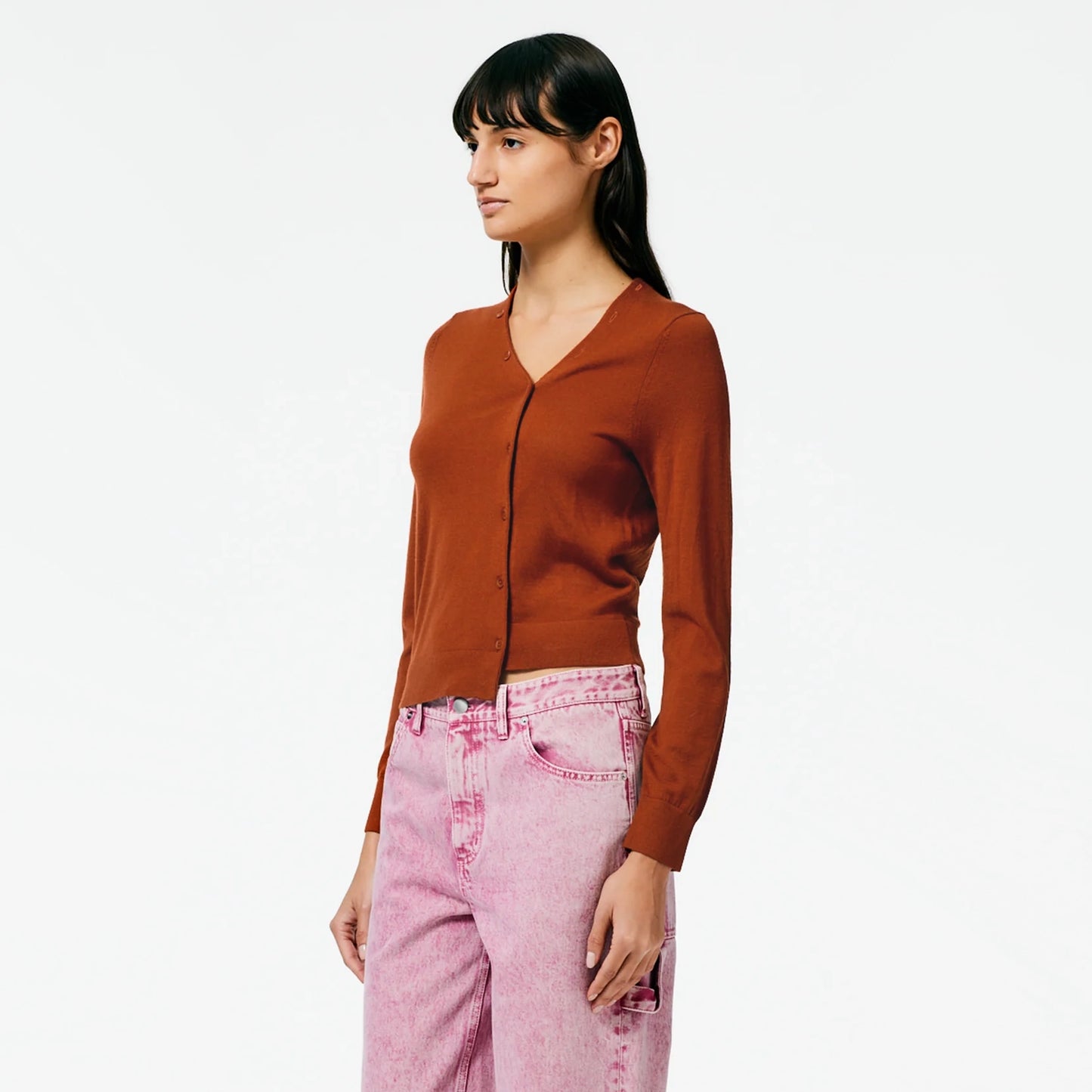 TIbi Cashmere Silk Asymmetrical Cardigan in Tamarind, size XL