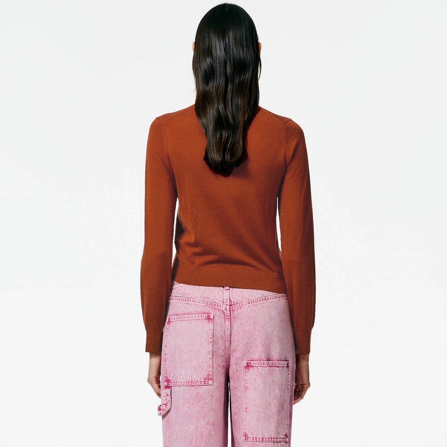 TIbi Cashmere Silk Asymmetrical Cardigan in Tamarind, size XL