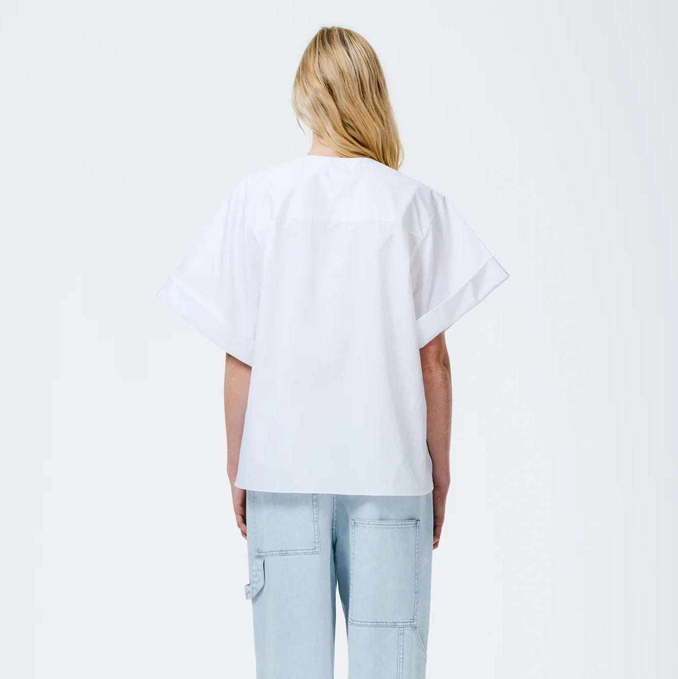 Tibi Eco Poplin Rolled Sleeve Shirt in White, size Medium