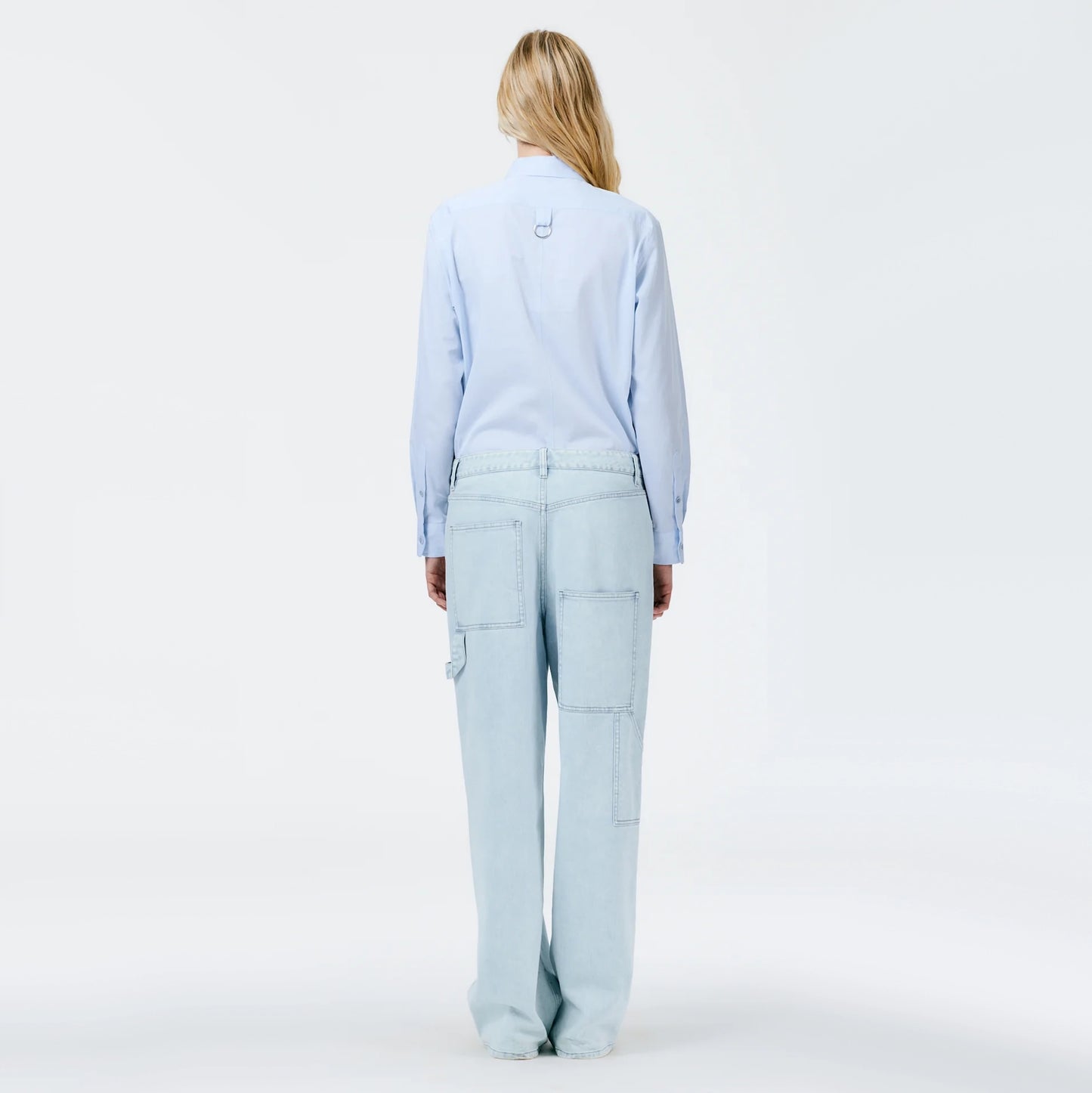 Tibi Indigo Denim Slouchy Carpenter Jean in Bleached Denim, size 32