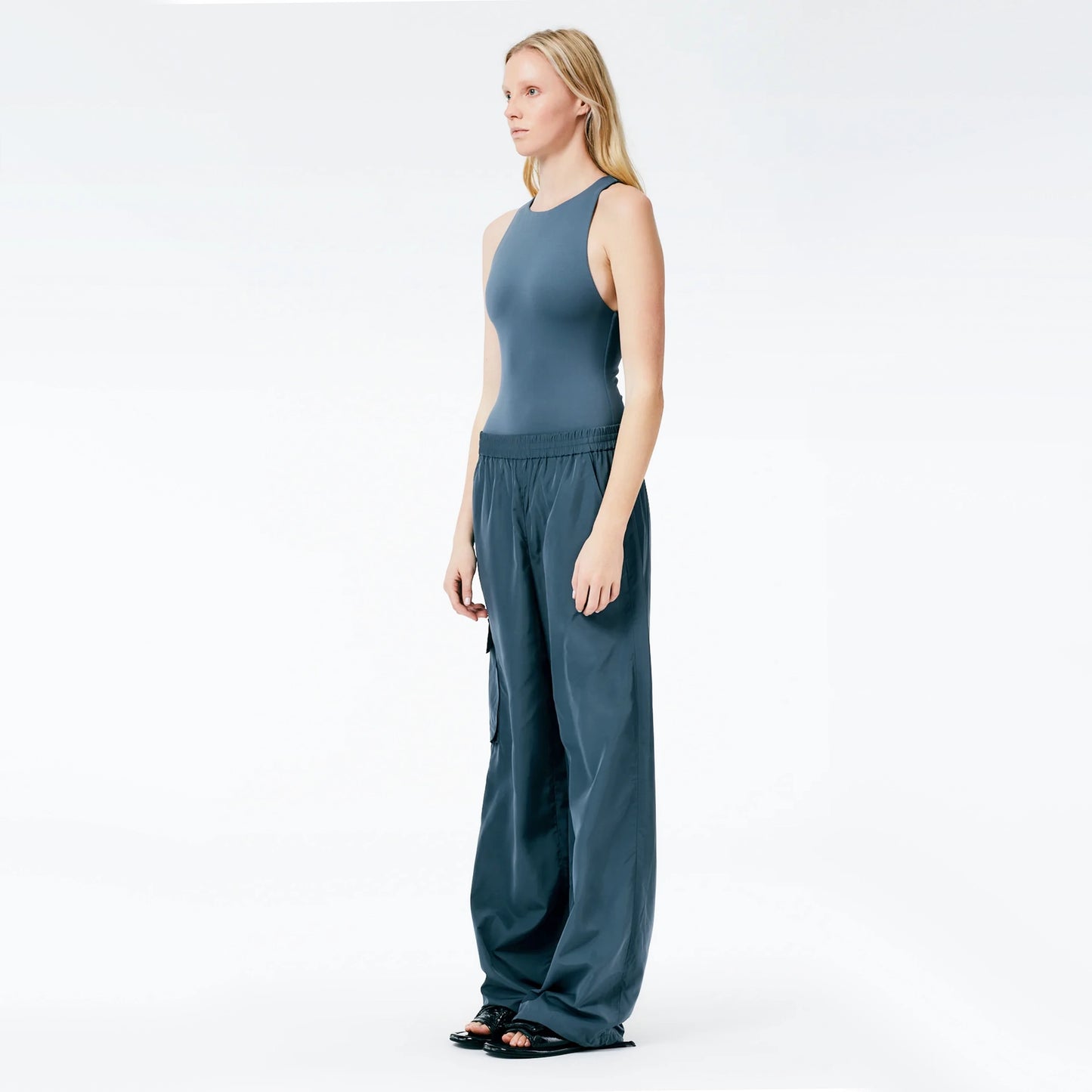 Tibi Italian Sporty Nylon Pull-on Joggers in Blue/Grey, size XL