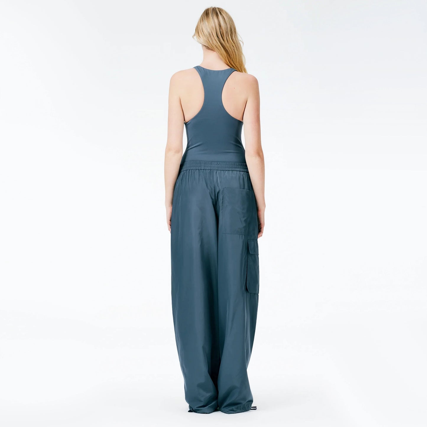 Tibi Italian Sporty Nylon Pull-on Joggers in Blue/Grey, size XL