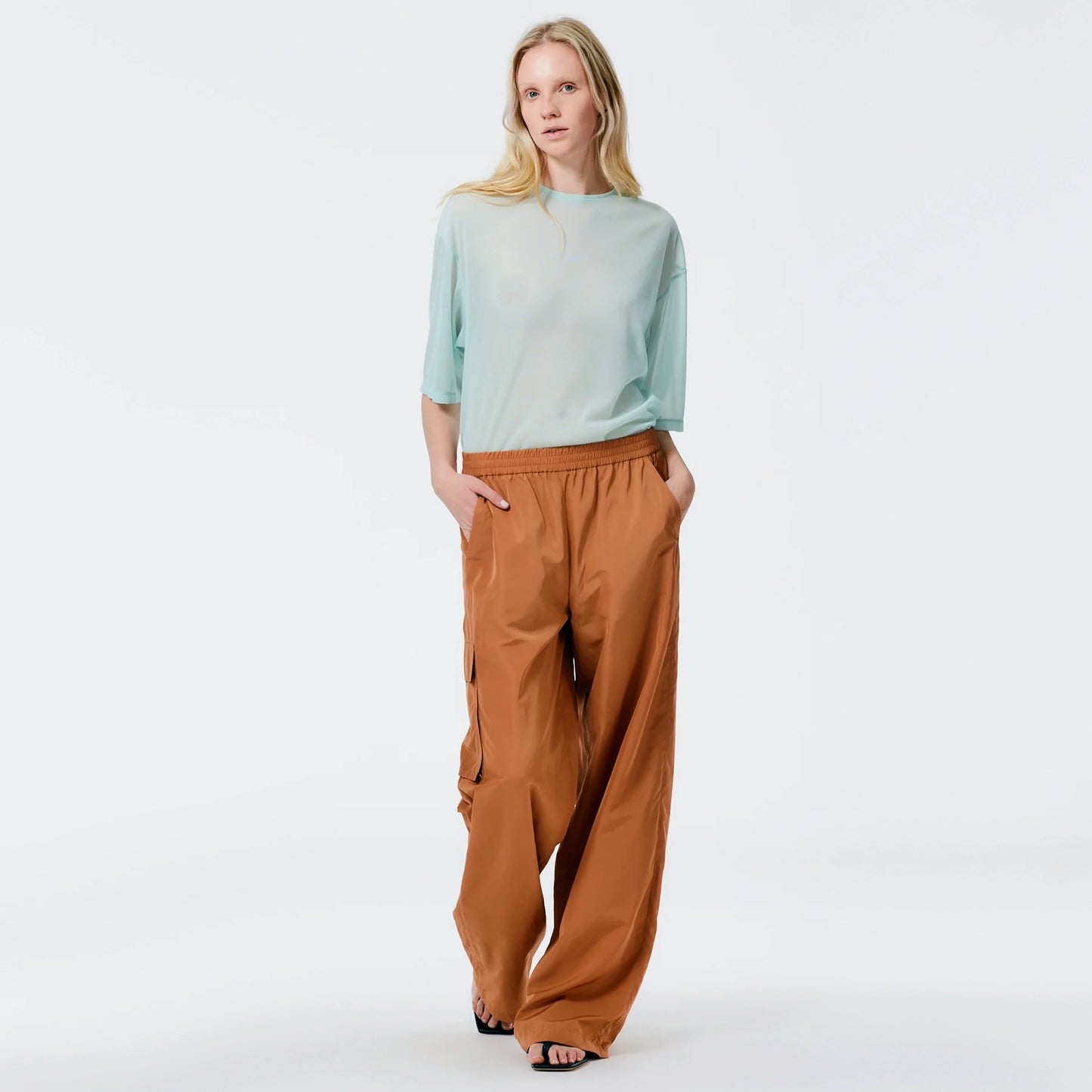Tibi Italian Sporty Nylon Pull-on Joggers in Sienna, Size Large