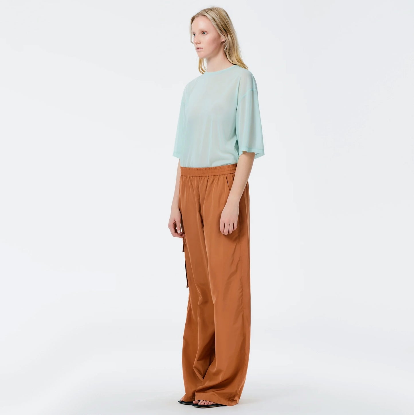 Tibi Italian Sporty Nylon Pull-on Joggers in Sienna, Size Large