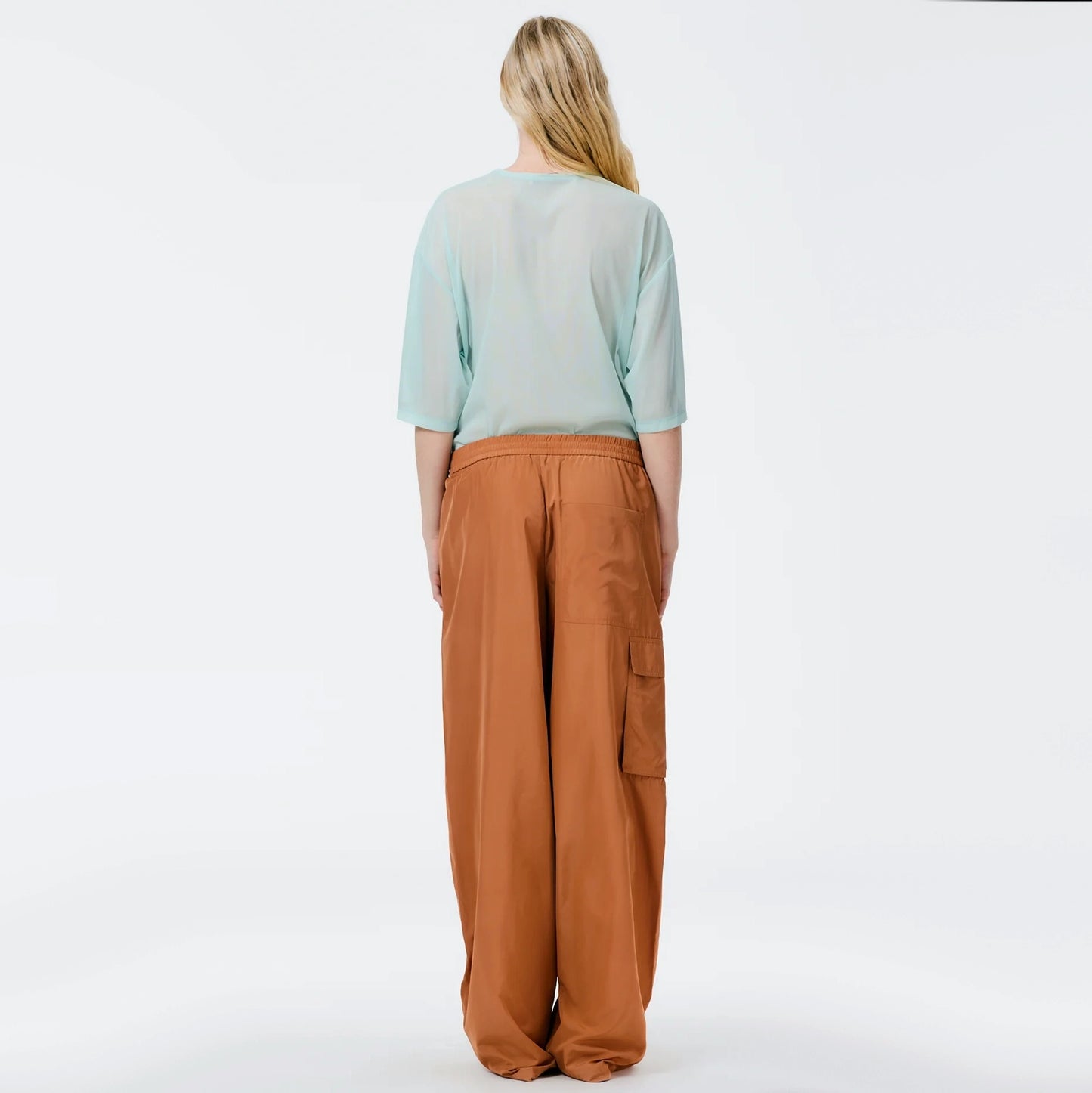 Tibi Italian Sporty Nylon Pull-on Joggers in Sienna, Size Large