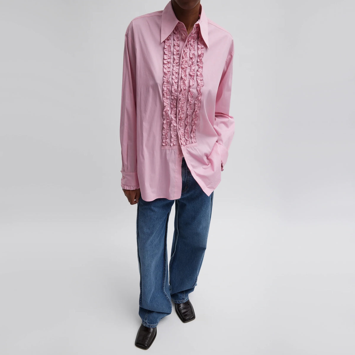 Tibi Lightweight Cotton/Nylon Easy Tuxedo Shirt in Pink, size Small
