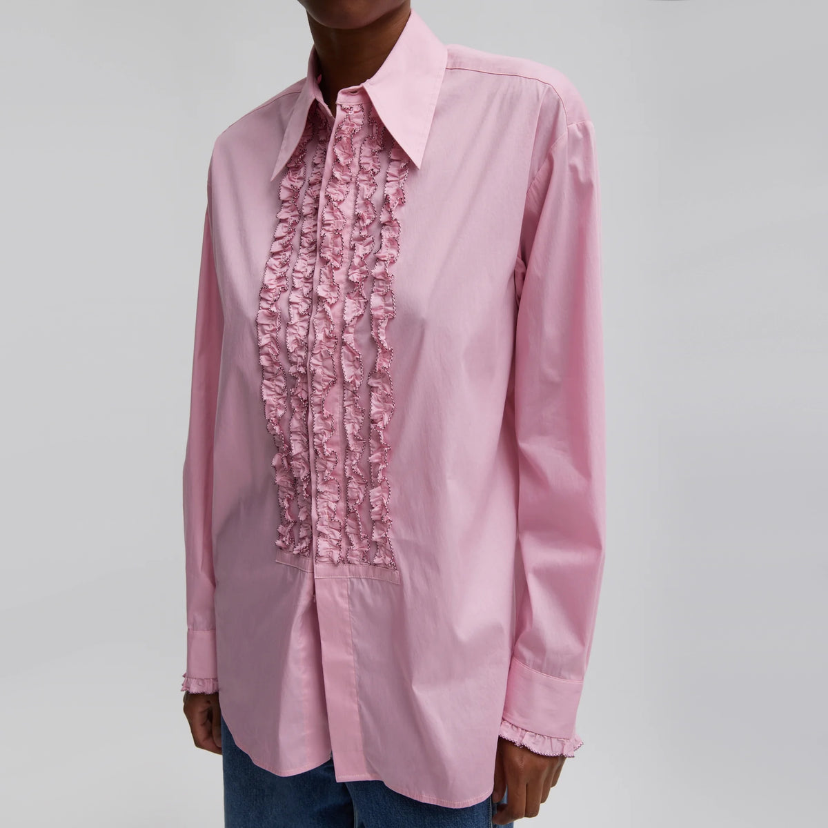 Tibi Lightweight Cotton/Nylon Easy Tuxedo Shirt in Pink, size Small