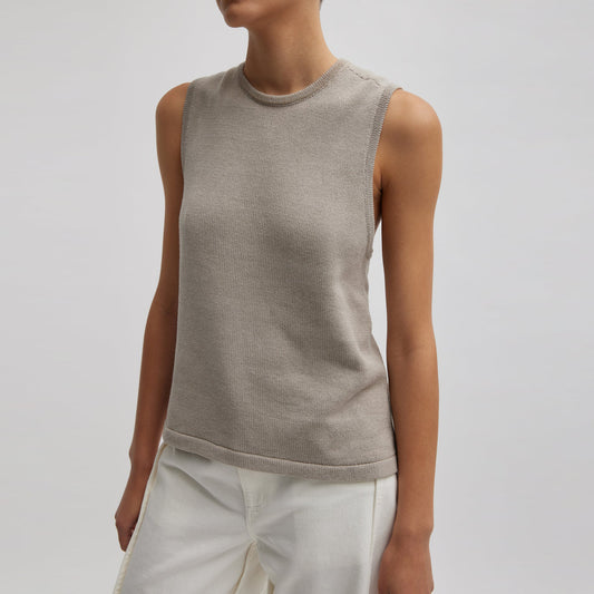Tibi Criss Cross Sleeveless Cotton Knit in Light Stone, size Medium