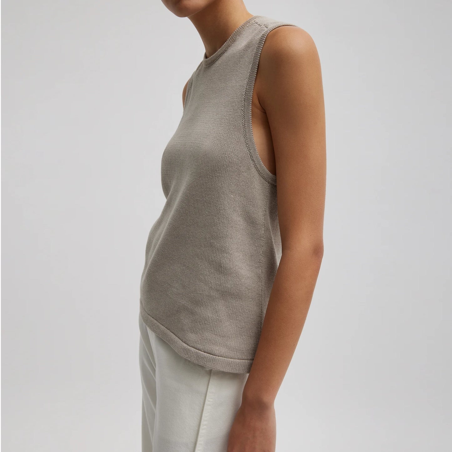 Tibi Criss Cross Sleeveless Cotton Knit in Light Stone, size Medium