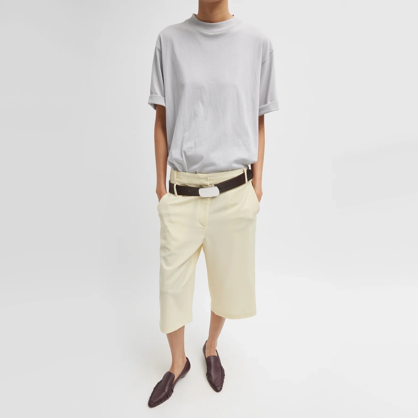 Tibi Tropical Wool Short in "Ivory" (Pale Yellow), size 12