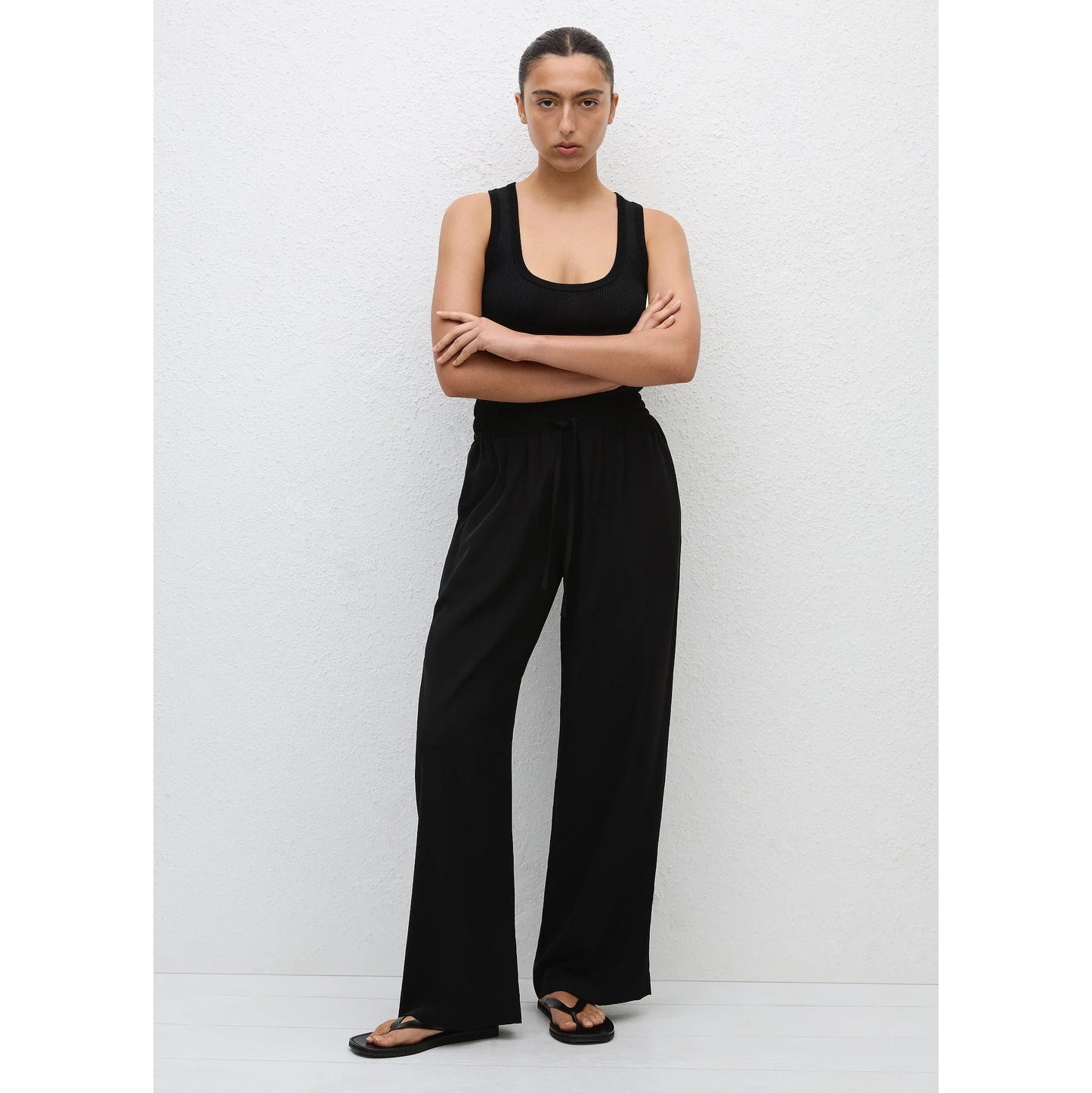 Matteau Wide Leg Silk Pants in Black, size "5" (L-Xl)