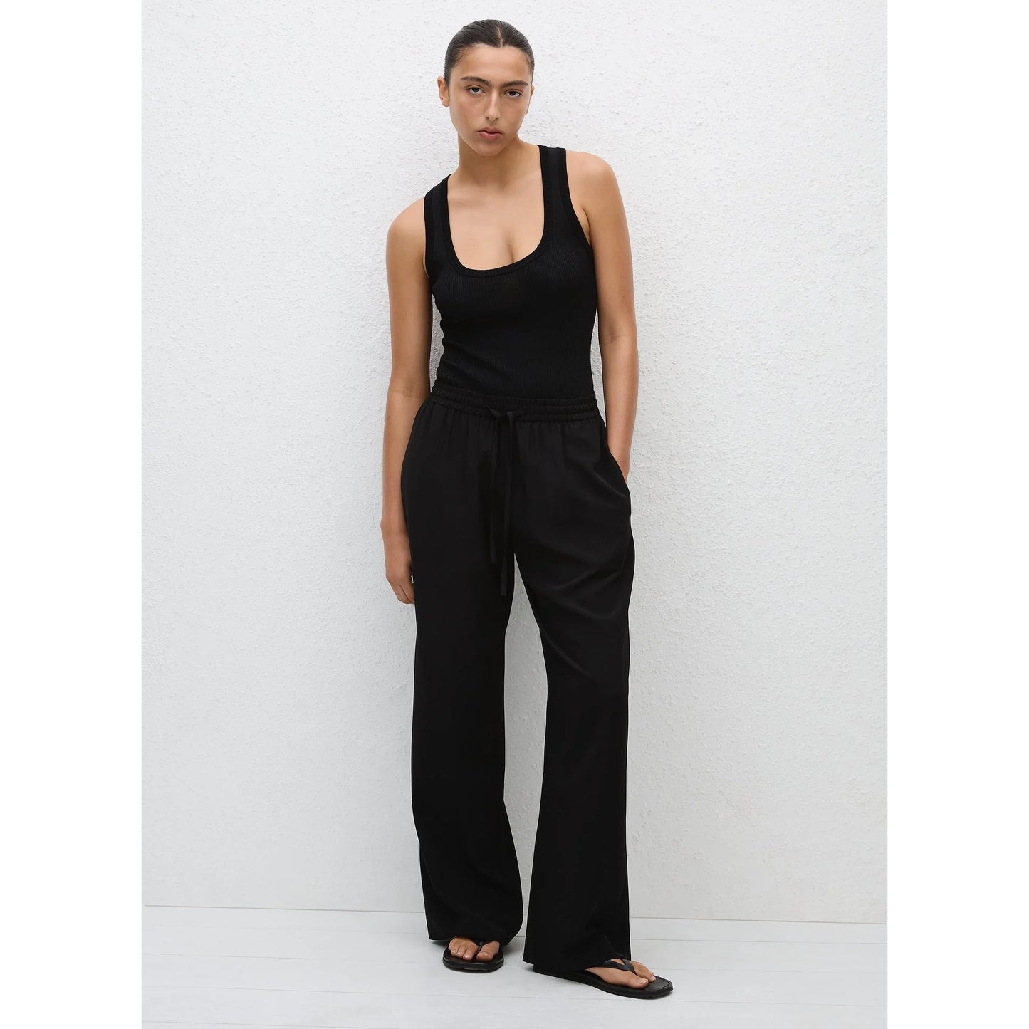 Matteau Wide Leg Silk Pants in Black, size "5" (L-Xl)