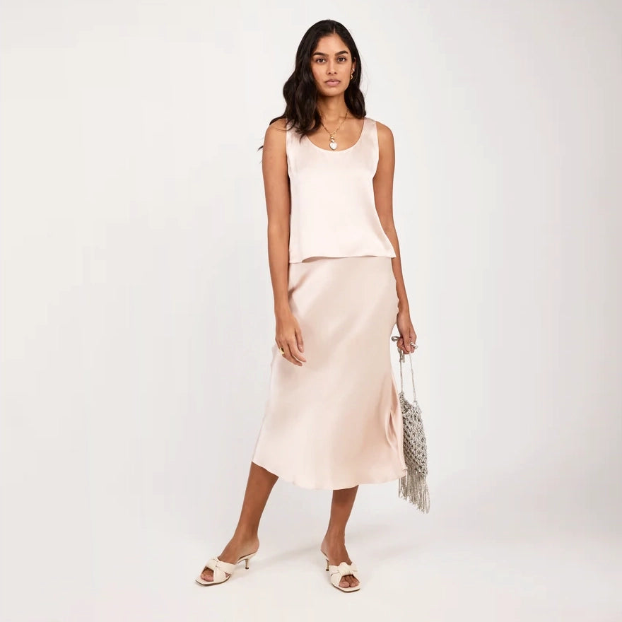 Sablyn "Miranda" Silk Satin Skirt in Pale Pink, size XS