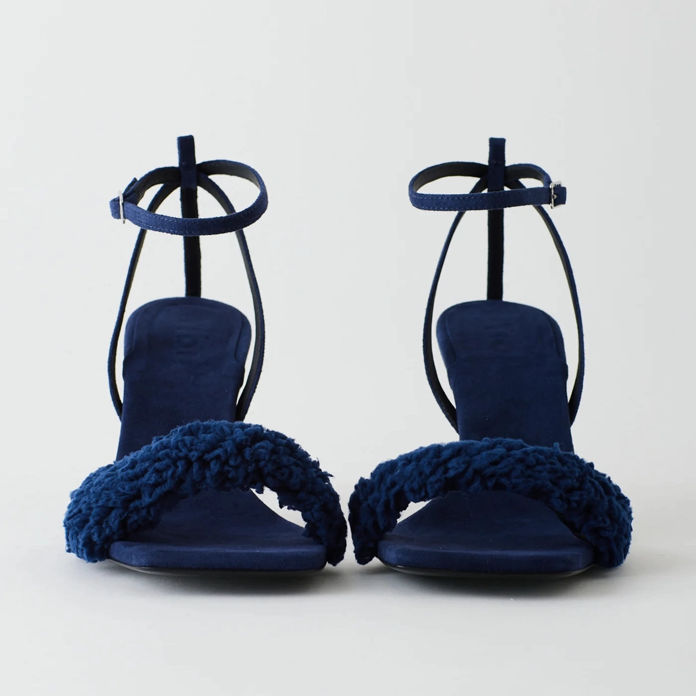 Tibi "Hugh" Suede & Faux Shearling Sandal in Navy, size 42