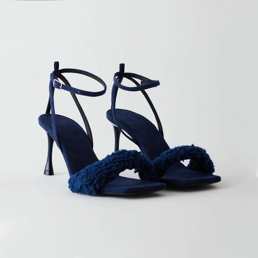 Tibi "Hugh" Suede & Faux Shearling Sandal in Navy, size 42