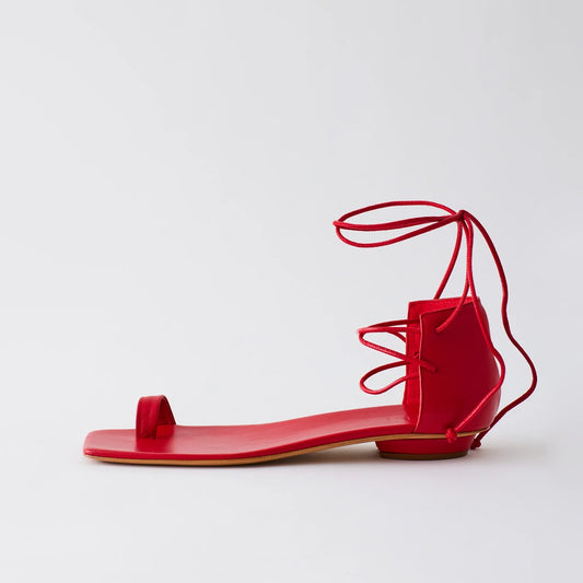 Tibi "Ali" Lace-Up Short Sandal in Red, size 42