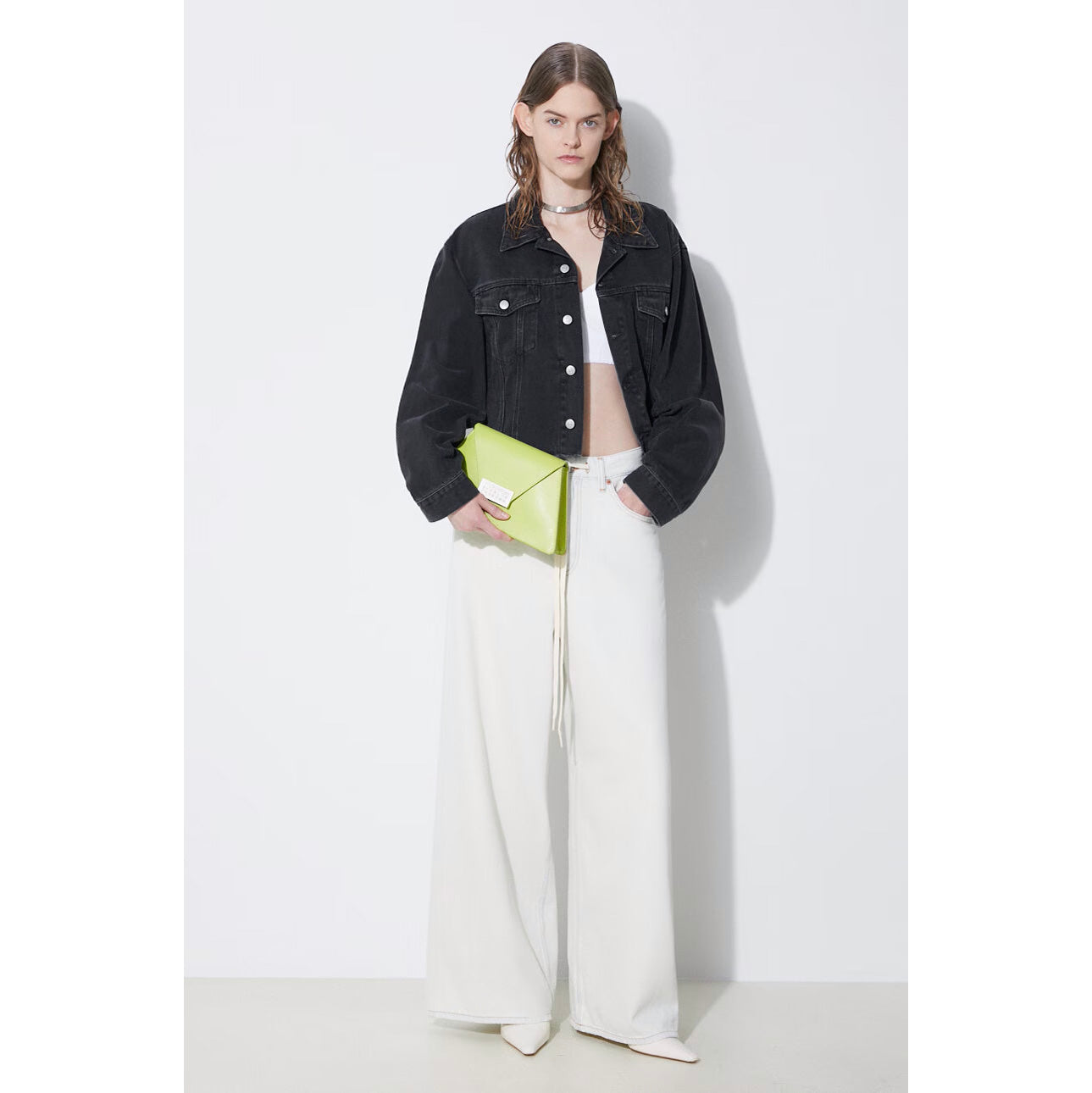 MM6 Maison Margiela Cropped Denim Jacket in Black, size 36