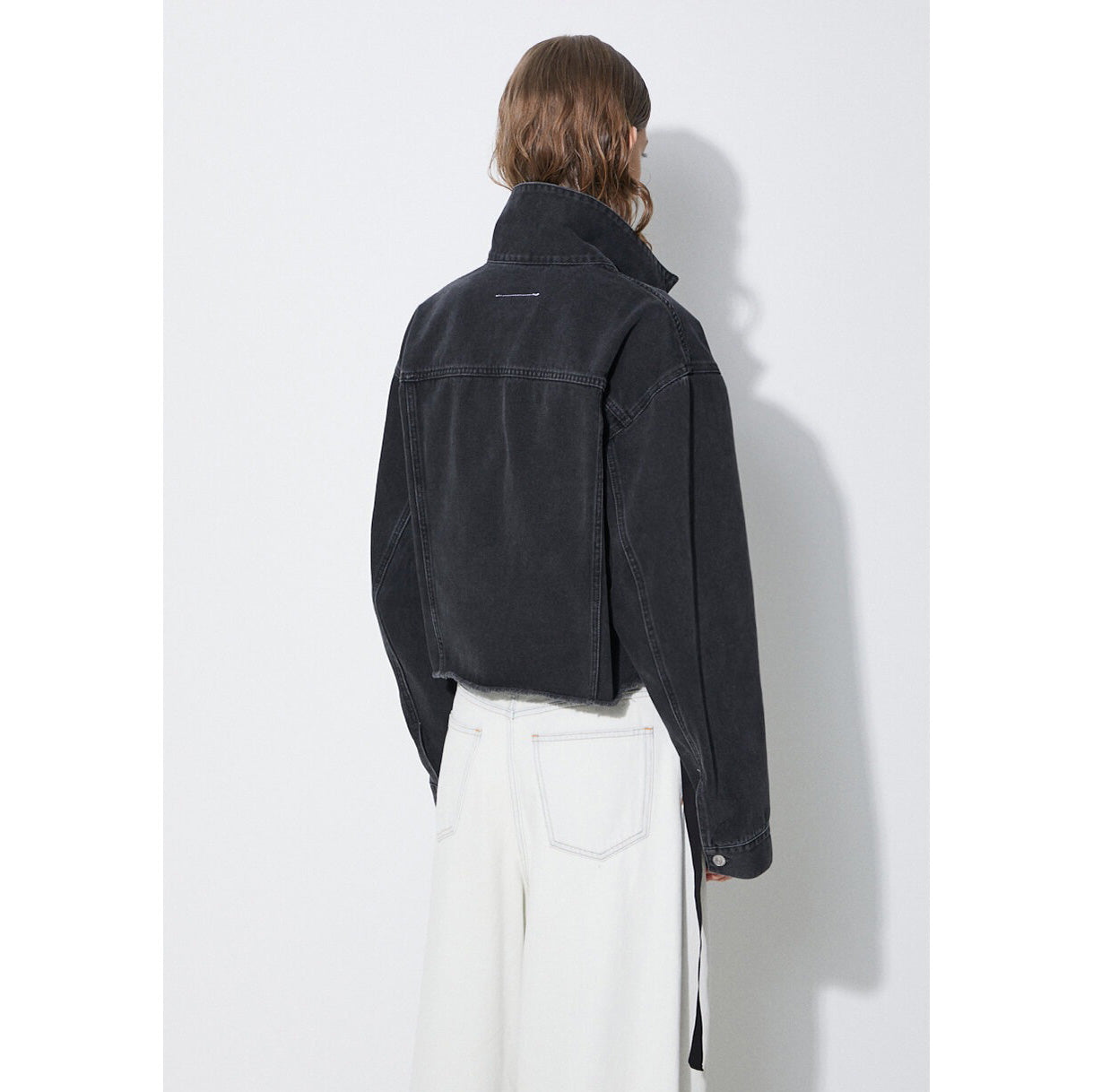 MM6 Maison Margiela Cropped Denim Jacket in Black, size 36