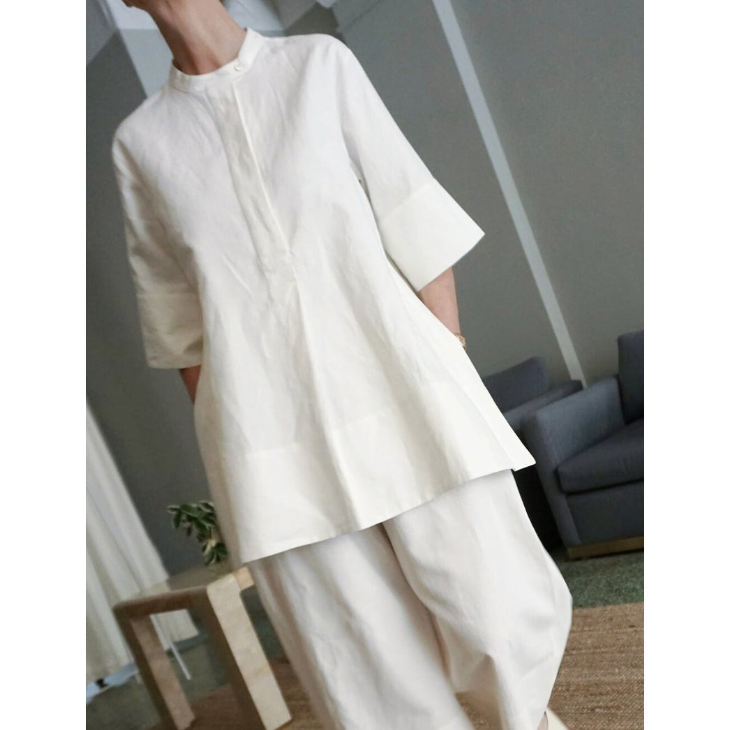 Studio Nicholson "Suma" Coated Linen Tunic in Ivory, size 0 (XS/S)