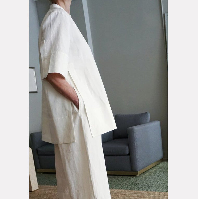 Studio Nicholson "Suma" Coated Linen Tunic in Ivory, size 0 (XS/S)