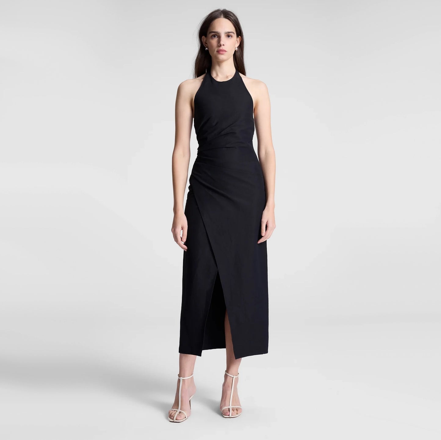 A.L.C. "Sylvie" Linen Midi Halter Dress in Black, size 2