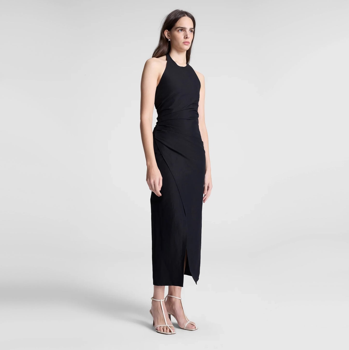 A.L.C. "Sylvie" Linen Midi Halter Dress in Black, size 2