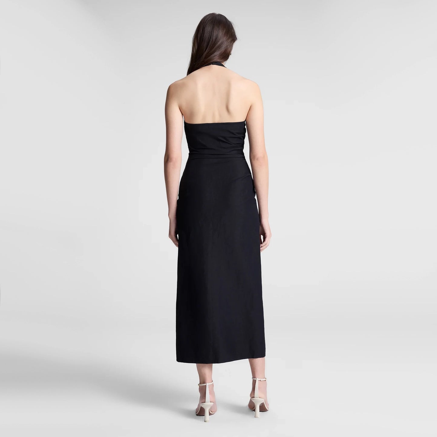A.L.C. "Sylvie" Linen Midi Halter Dress in Black, size 2