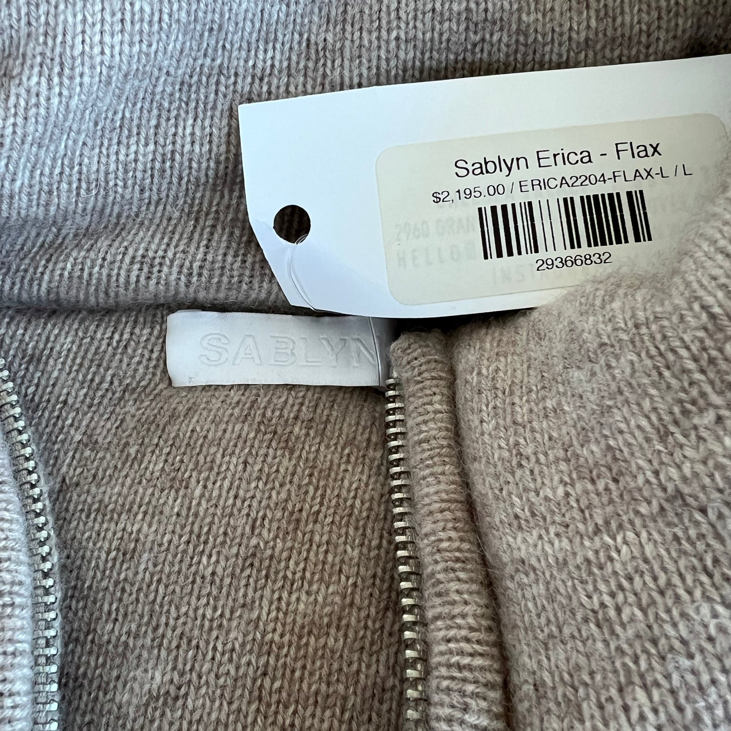 Sablyn "Erica" Cashmere Puffer Jacket in "Oatmeal", size Large