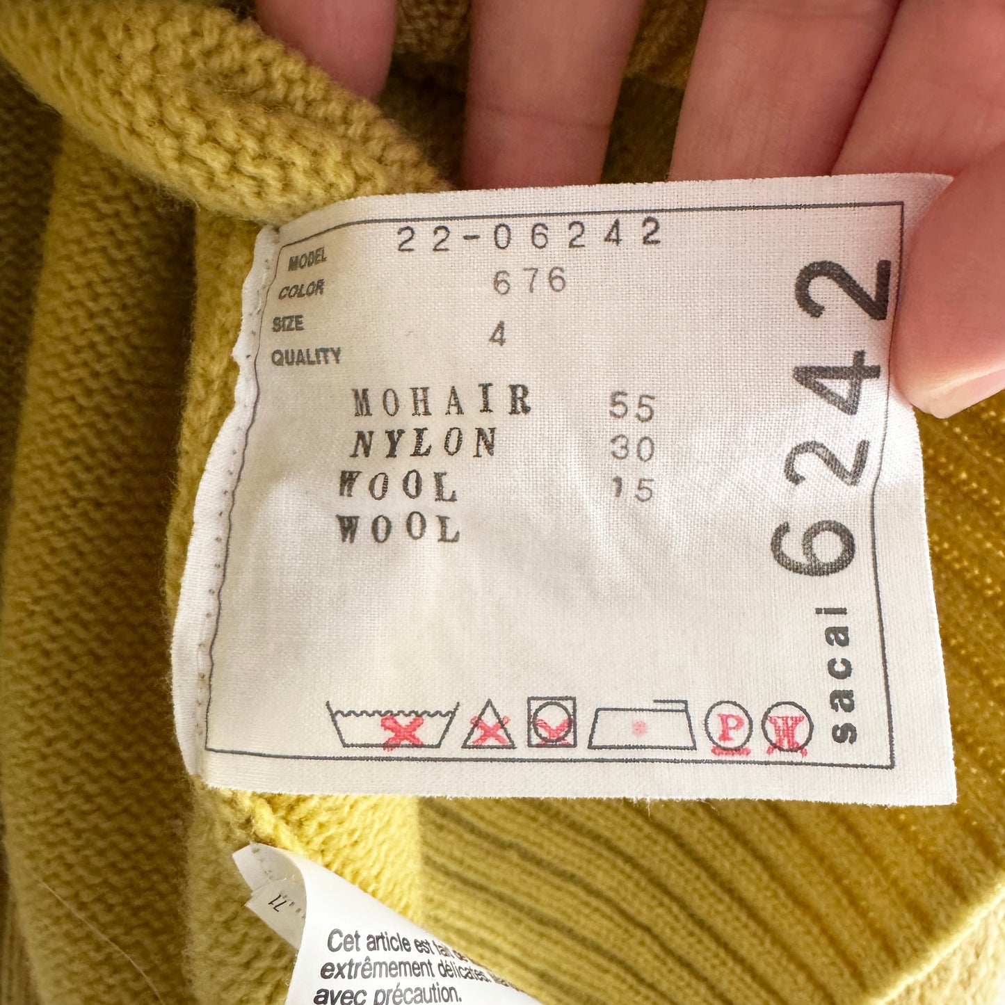 Sacai Double Layered Knit in Chartreuse, size "3" (fits M/L)