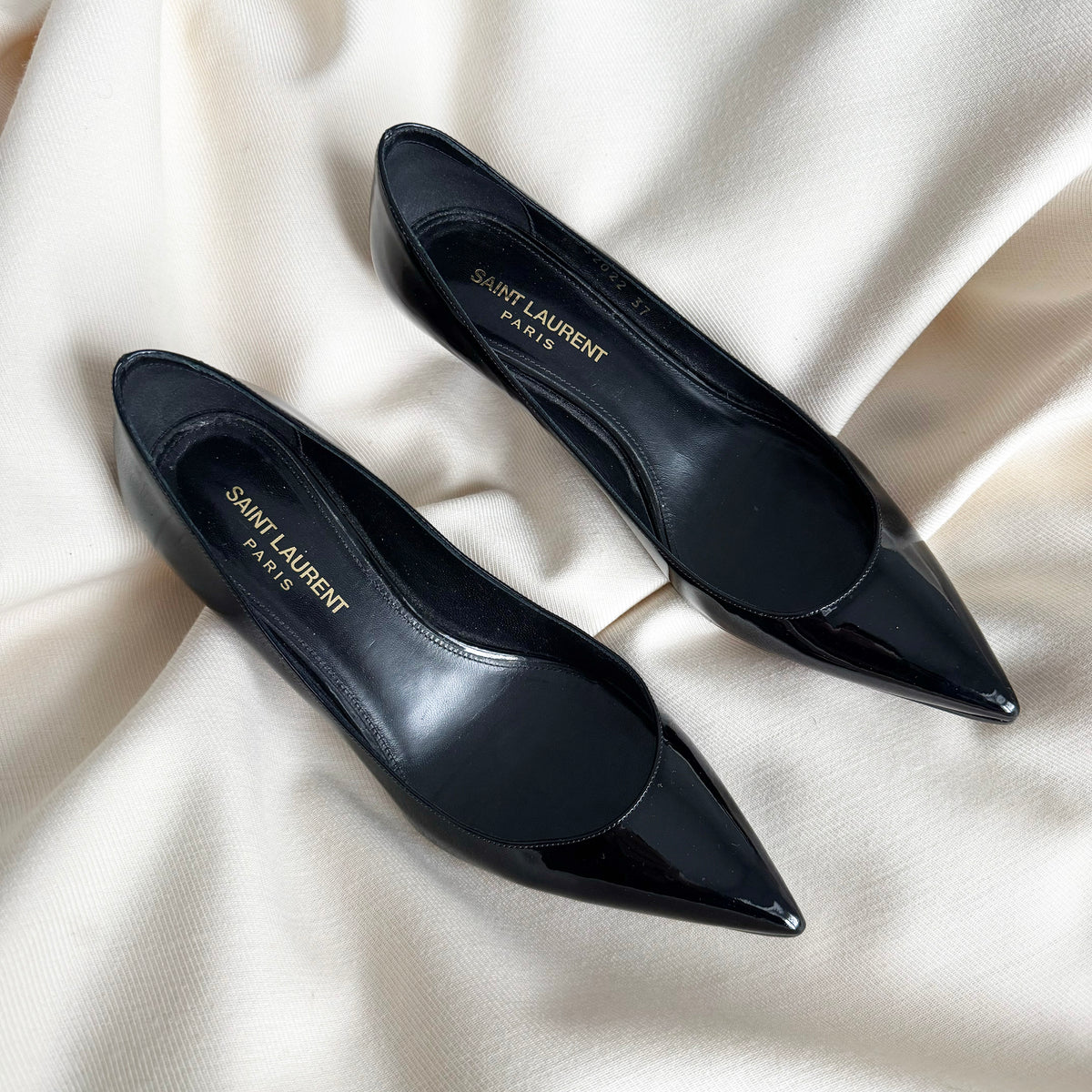 Saint Laurent "Charlotte" 55mm Pumps in Black Patent, size 37 (fits 36.5)