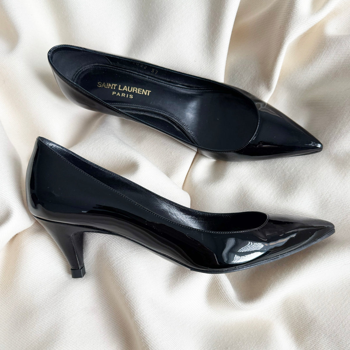 Saint Laurent "Charlotte" 55mm Pumps in Black Patent, size 37 (fits 36.5)