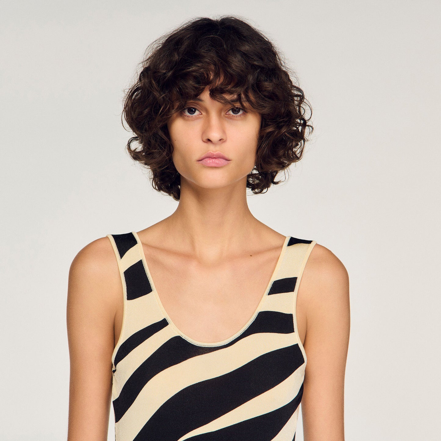 Sandro Zebra-print Knit Bodysuit, size "1" (size Small)