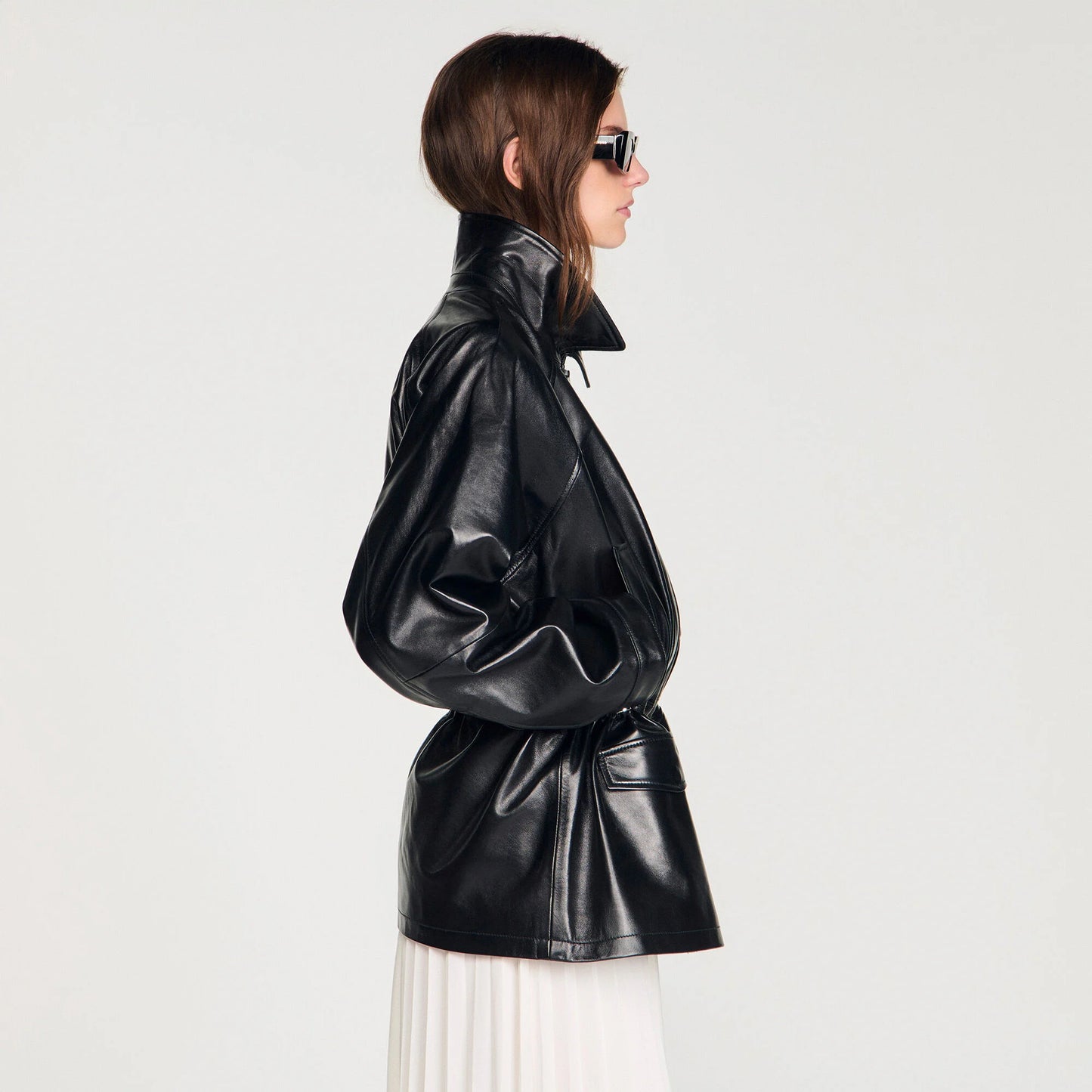 Sandro "Ashley" Smooth Leather Jacket in Black, size 36 (fits oversize, like S-M?)
