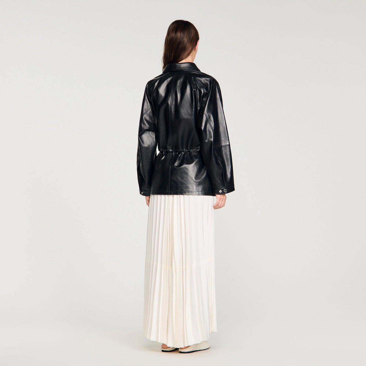 Sandro "Ashley" Smooth Leather Jacket in Black, size 36 (fits oversize, like S-M?)