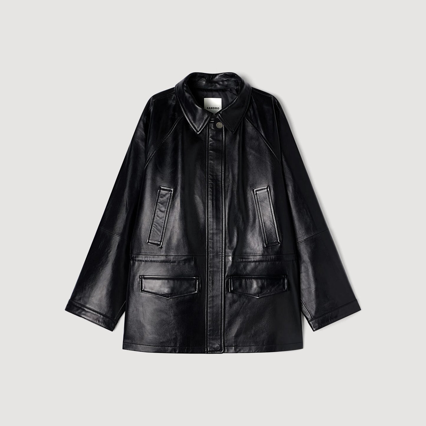 Sandro "Ashley" Smooth Leather Jacket in Black, size 36 (fits oversize, like S-M?)