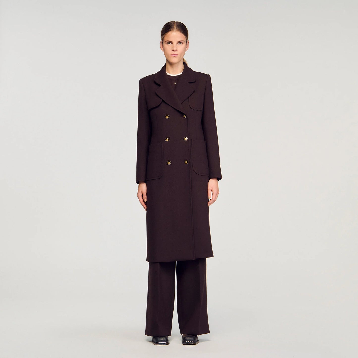 Sandro Double Breasted Coat in Brown, size 38