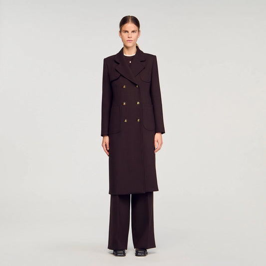 Sandro Double Breasted Coat in Brown, size 38