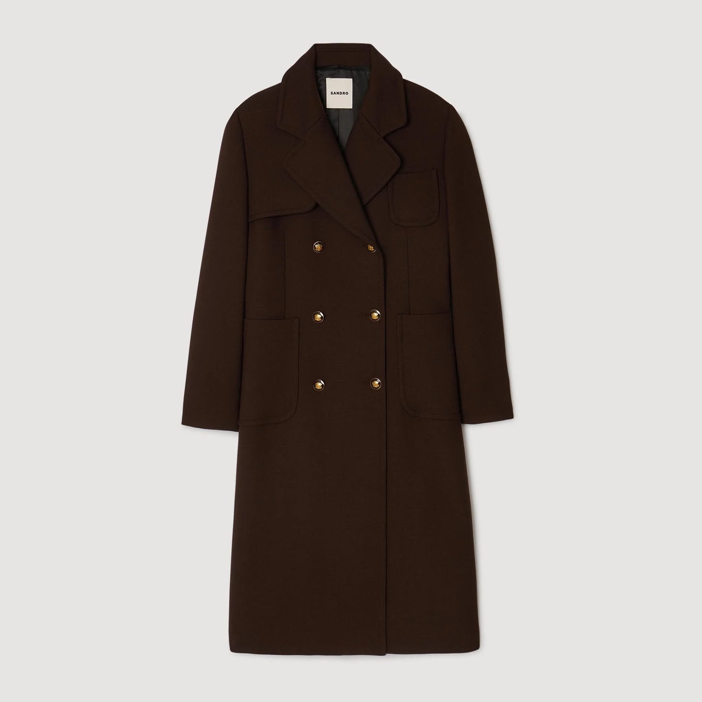 Sandro Double Breasted Coat in Brown, size 38
