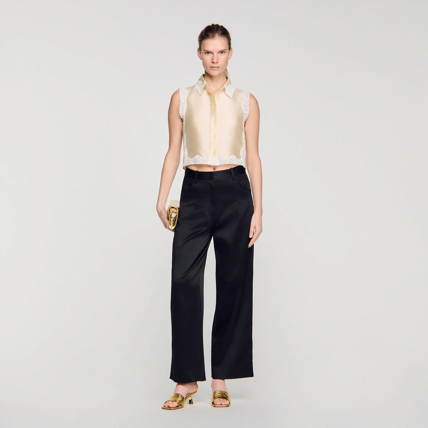 Sandro "Zephyr" Satin Pant in Black, size 38