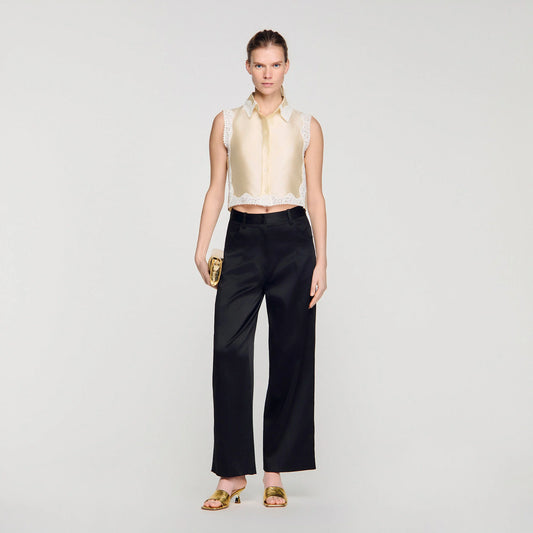 Sandro "Zephyr" Satin Pant in Black, size 38