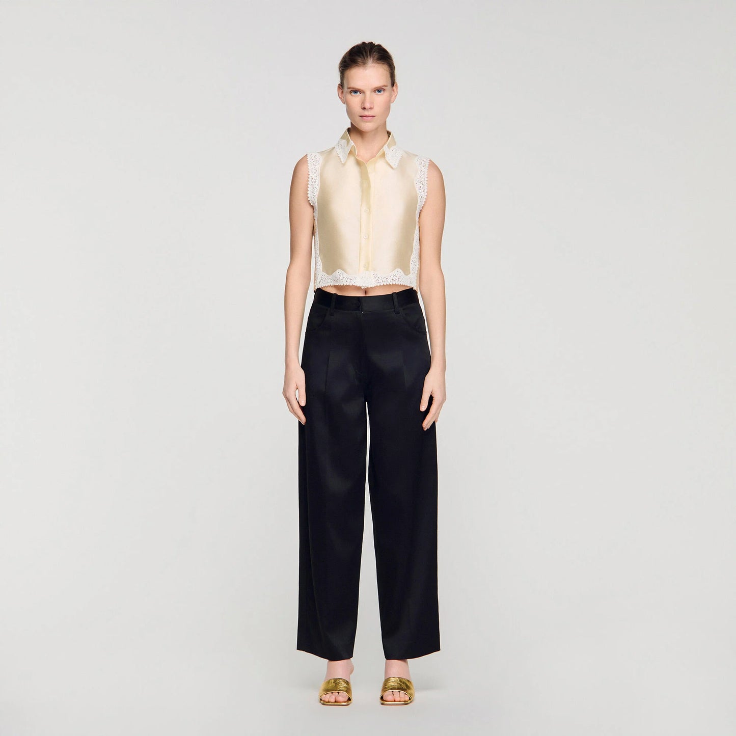Sandro "Zephyr" Satin Pant in Black, size 38
