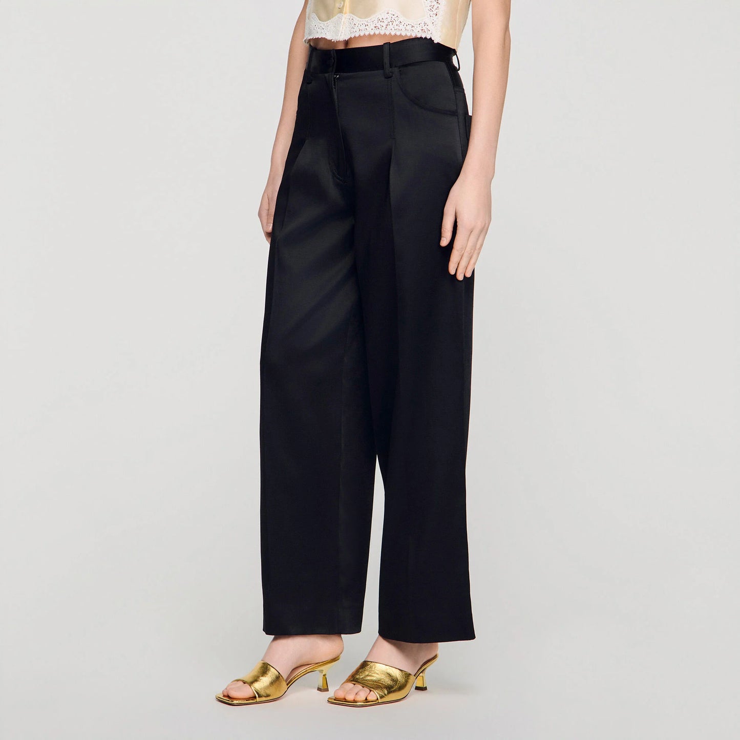 Sandro "Zephyr" Satin Pant in Black, size 38