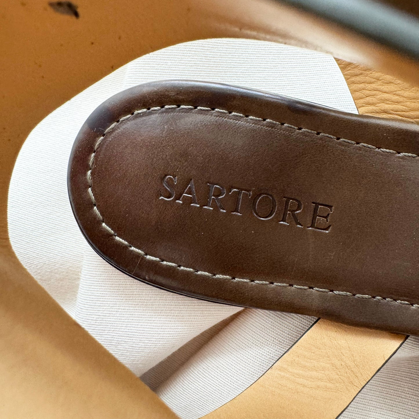 Sartore Triple Strap Leather Sandals in Taupe, size 40