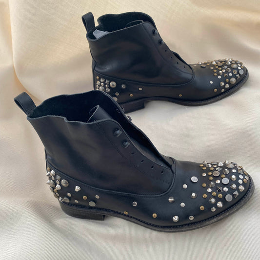 Sartore Studded Black Leather Ankle Boots, size 39.5