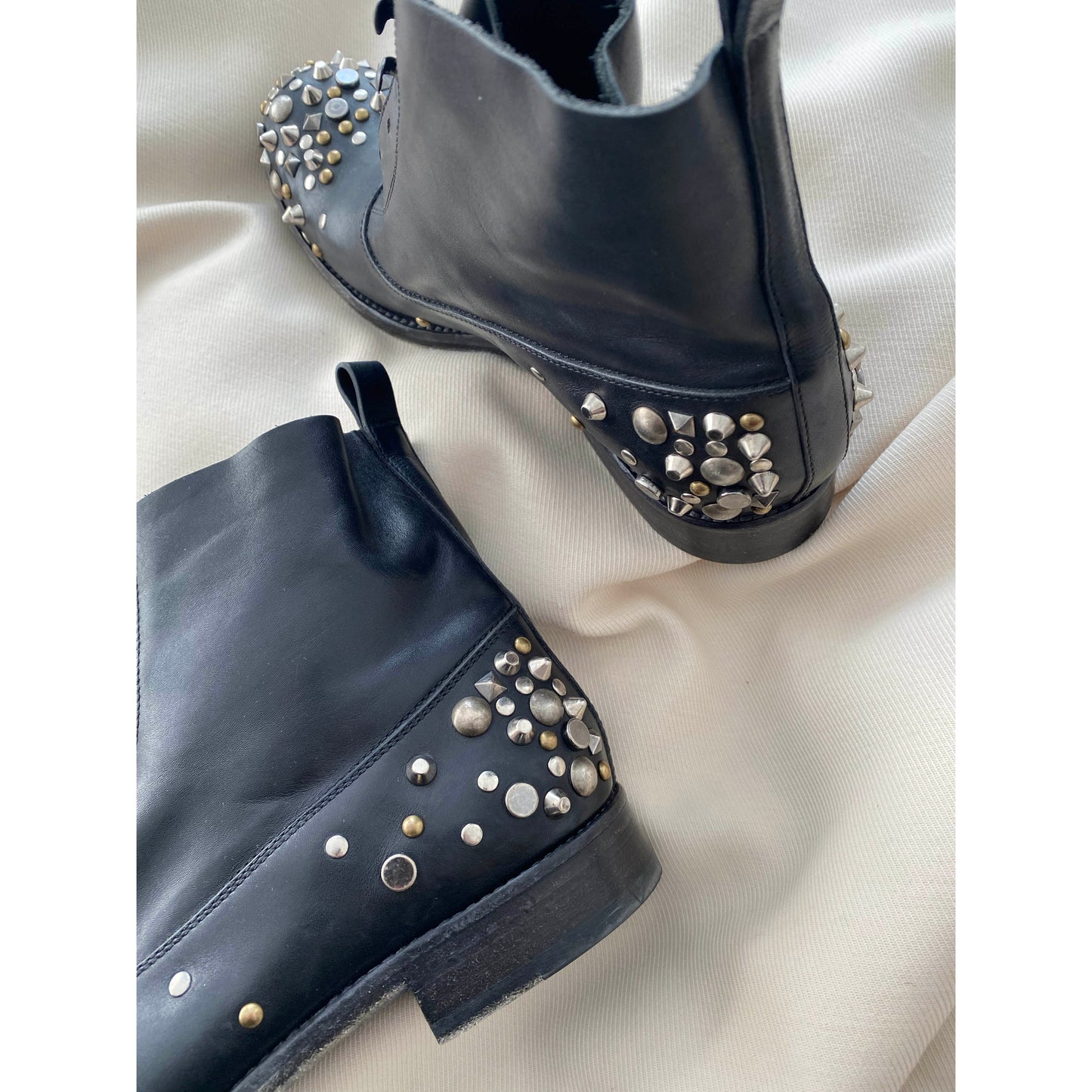 Sartore Studded Black Leather Ankle Boots, size 39.5