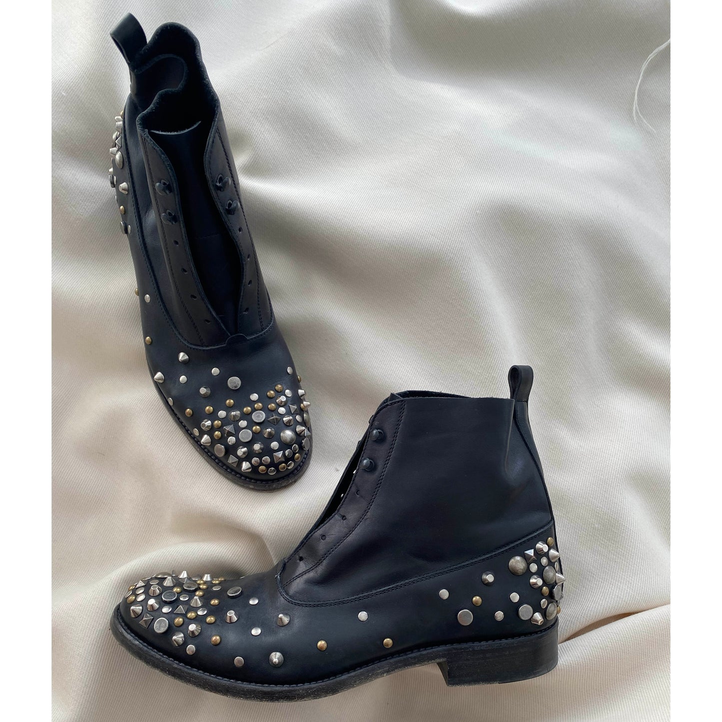 Sartore Studded Black Leather Ankle Boots, size 39.5